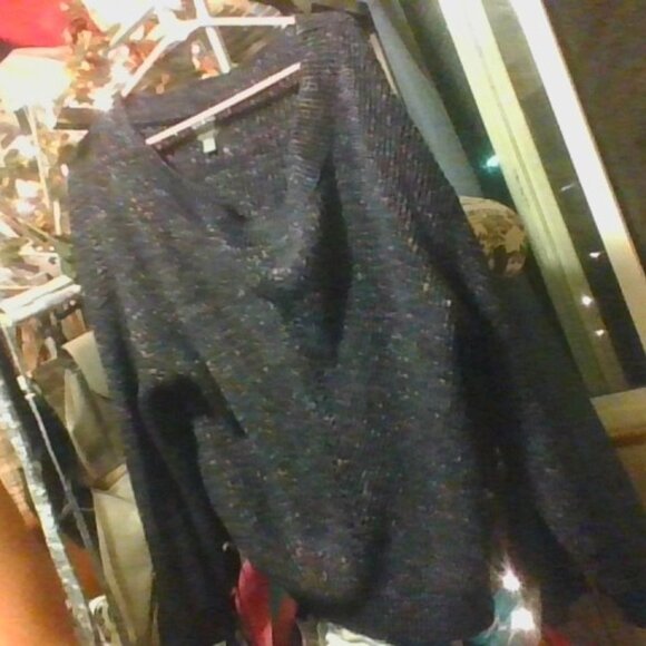 Blue w/multi colored specks sweater, Elegant sweater stylish festival fun plus - Picture 5 of 7